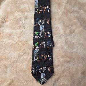 Looney Tunes Character Print Black Tie, Stamp Print Vintage